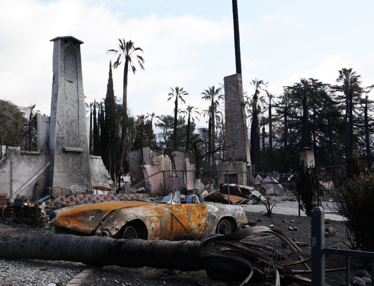 All that remains of an Altadena home and car after the fire.